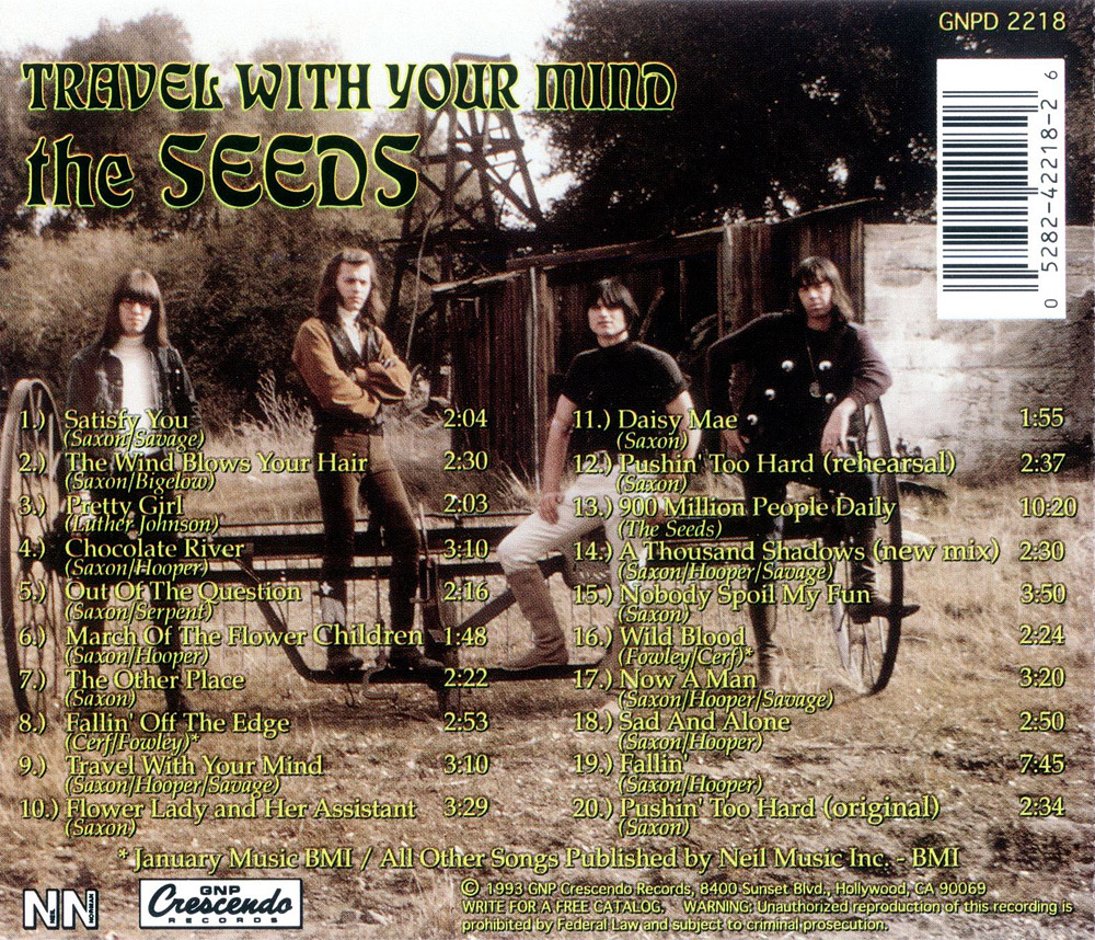 Back case of the CD "Travel With Your Mind" by The Seeds (1993)