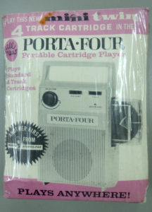 The back of the Mini Twin package was an ad for the Porta-Four player, a machine for regular 4-track tapes and Mini Twins. Presumably there was an adapter.